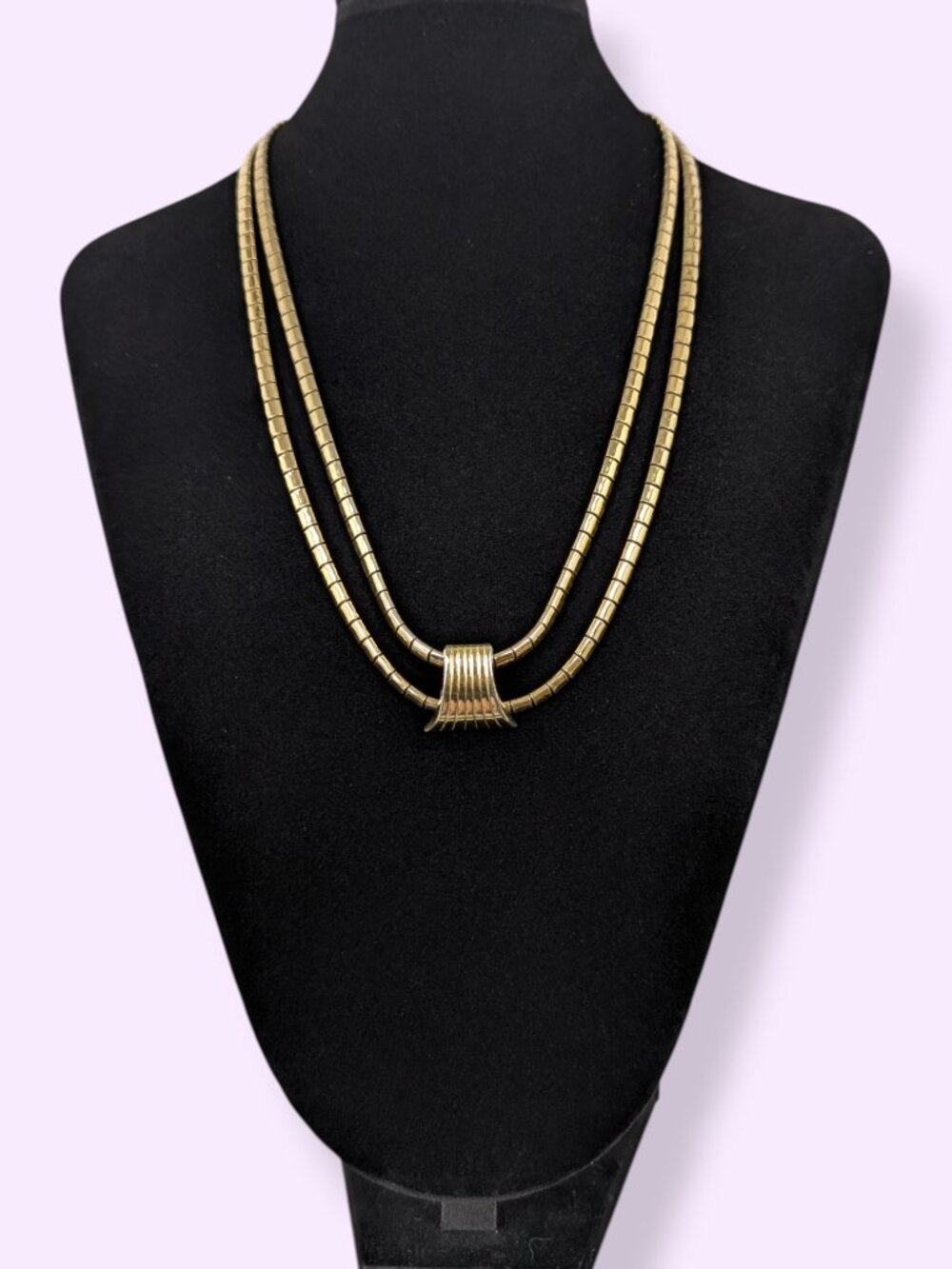 Vintage 2-Strand Segmented Chain Pendant Necklace